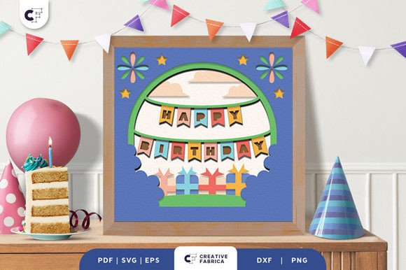 Happy Birthday Banner 3D Shadow Box SVG: A Design Asset
